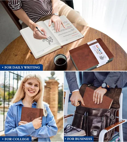 Miniatura 7 de PERCUN Cuaderno rayado A4, 365 páginas de gran tamaño, cuadernos de cuero para escribir para mujeres y hombres, cuaderno de tapa dura con páginas