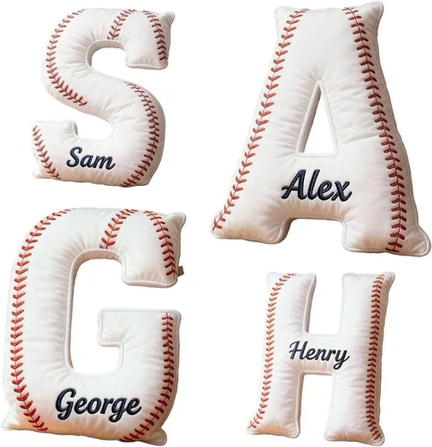 Almohada de béisbol personalizada con monograma con nombre personalizado de letras de béisbol para abrazar, almohadas decorativas de Navidad, cojín