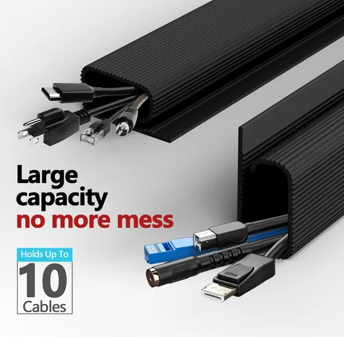 Miniatura 3 de Gestión de cables para debajo del escritorio, gestión de cables de computadora de 15.7 pulgadas, color negro, 6 canaletas de alambre autoadhesivas