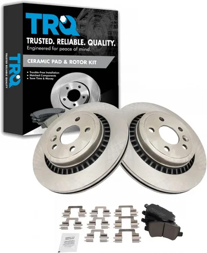 Miniatura 79 de TRQ Kit de rotor de freno trasero y pastillas de cerámica Posi premium compatible con camioneta Chevy GMC