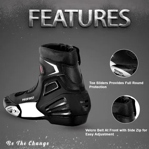Miniatura 4 de PROFIRST Botas de moto impermeables para motocicleta, blindadas cortas al tobillo, protección contra choques, protección cómoda, carreras, touring
