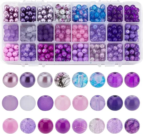 Miniatura 11 de 1080 cuentas de vidrio de 0.315 pulgadas (0.315 in), 24 colores negros, cuentas redondas de cristal de cristal, rosario de mármol, cuentas sueltas