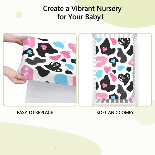 Miniatura 6 de Sábanas bajeras ajustables con temática de vaca, sábanas portátiles para cuna de niño pequeño, sábanas para cuna de bebé para niña o niño, 38 x 24