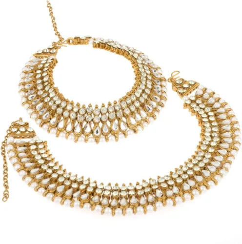 Efulgenz Indian Bollywood Wedding Anklets for Women Crystal Rhinestone Faux Kundan Wedding Bridal Payal Foot Jewelry Anklet For Women