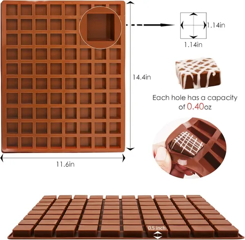 Miniatura 2 de Sakolla - Molde cuadrado de chocolate de silicona, moldes de 80 cavidades para chocolate, caramelo, praliné, cubitos de hielo, gelatina y gominola