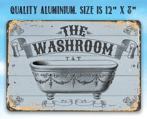Miniatura 5 de Letrero de metal – The Washroom – Letrero de metal duradero – Uso en interiores y exteriores – Gran decoración de baño y regalo de menos de $20