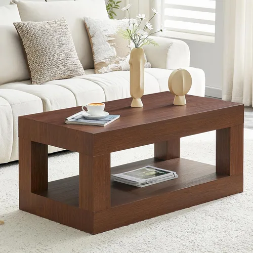 Miniatura 38 de Mesa de centro de madera, 39.37 pulgadas, cuadrada de mediados de siglo, mesa central de madera moderna de madera de fibropanel de densidad media