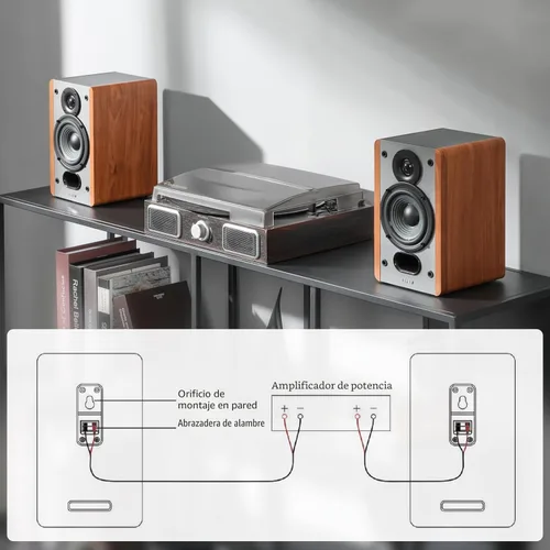 Miniatura 4 de Edifier P12 - Altavoz pasivo para estantería – Altavoces de 2 vías con soporte de pared integrado – Color madera, par – Necesita amplificador