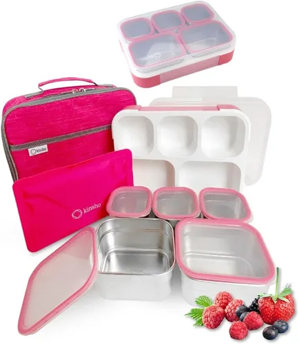 Miniatura 8 de Juego de Lonchera Bento de Acero Inoxidable para Adultos, Niños - Bolsa Aislante y Paquete de Hielo - Compartimento de Metal a Prueba de Fugas