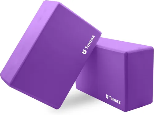 Miniatura 8 de Tumaz Non-Slip Yoga Blocks 2-Pack - High Density/Lightweight EVA Foam & Natural Cork for Stability, Premium Set with E-Book Included Púrpura-2PS