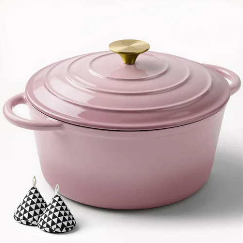 Miniatura 16 de Miereirl Olla Holandesa Esmaltada de 6.5 Cuartos con Tapa, Olla Holandesa de Hierro Fundido con Asas Dobles para Hornear Pan, Cocinar, Utensilios