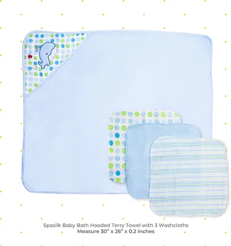 Miniatura 2 de Spasilk Toalla de baño con capucha para bebé con 3 paños de baño, artículos esenciales de baño para bebé, talla única, ballena azul (paquete de 3)