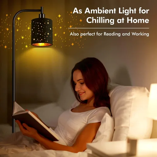 Miniatura 3 de Lámpara de pie industrial gótica con pantalla cortada láser estrellada, lámpara de pie de metal negro de 67 pulgadas con bombilla LED de 6 W