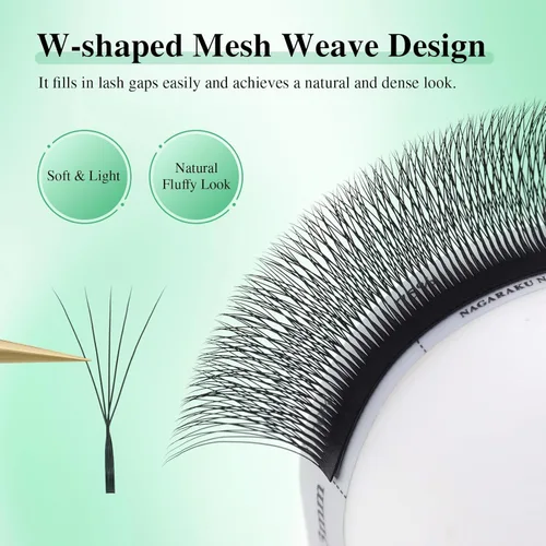 Miniatura 37 de NAGARAKU Extensiones de pestañas falsas en forma de W de 4D, suaves y naturales, con volumen, rizado D, 0.07mm, mezcla de 8-15mm, abanico 0.07-D 4D W