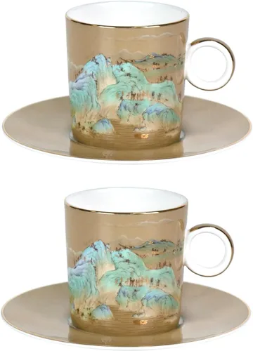 Miniatura 24 de KAMMAK Juego de 2 tazas de té y platillos, tazas de café de porcelana fina, tazas de café expreso apilables, demitasse de cerámica para café