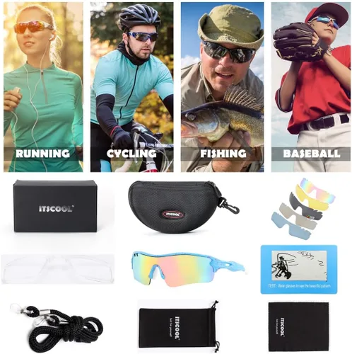 Miniatura 6 de ITSCOOL Gafas de sol deportivas polarizadas con 5 lentes intercambiables para hombres y mujeres, softbol, béisbol, pickleball ciclismo