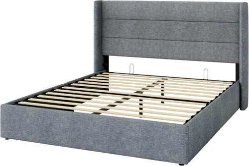 Miniatura 9 de SHA CERLIN Cama de Almacenamiento Elevable Tamaño Queen/Cabecera Moderna Tipo Wingback/Marco de Cama Plataforma Tapizada/Almacenamiento Gris azulado