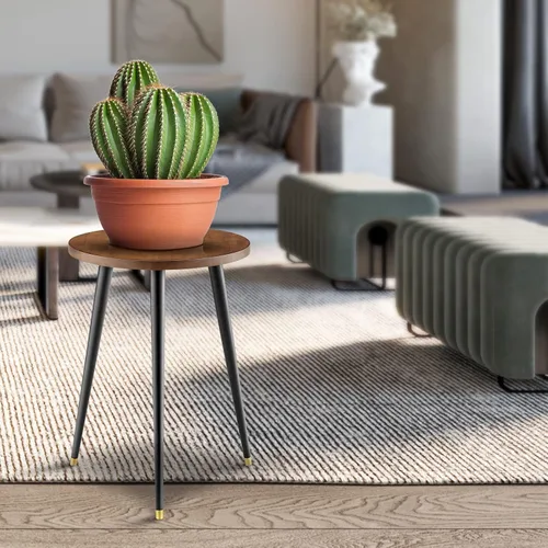 Miniatura 2 de KINNARY Soporte para plantas de interior, mesa de madera de mediados de siglo para macetas, soporte alto de metal resistente, decoración moderna