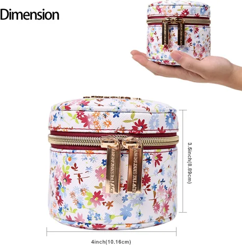 Miniatura 3 de Angelina's Palace Estuche organizador de joyas redondo, bolsa de viaje, regalos de dama de honor, caja de cuero vegano para collar, aretes, pulsera