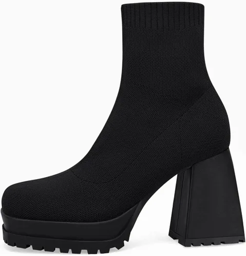 Miniatura 5 de Botines de plataforma para mujer, con punta cuadrada, tacón grueso, de bloque elástico, de punto sin cordones