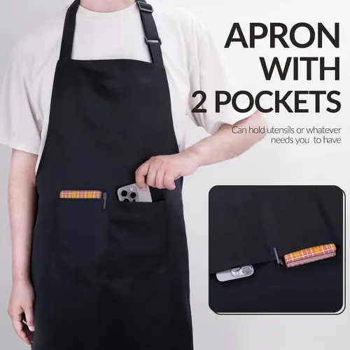 Miniatura 5 de Delantal de chef grande para hombres y mujeres, delantales de cocina con 2 bolsillos grandes, resistentes al agua y al aceite