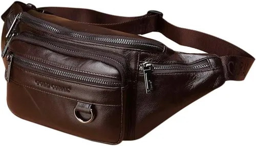 Hebetag - Bolsa de cintura de cuero y con cinturón tipo cangurera para hombre y mujer, para viajes, senderismo, correr, teléfonos celulares, carteras