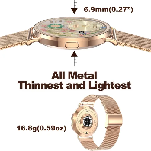 Miniatura 4 de Relojes inteligentes ultrafinos para mujer (llamada/2 bandas/todo metal), 1.614 in, pantalla ultra clara AMOLED de 1.32 pulgadas, rastreador