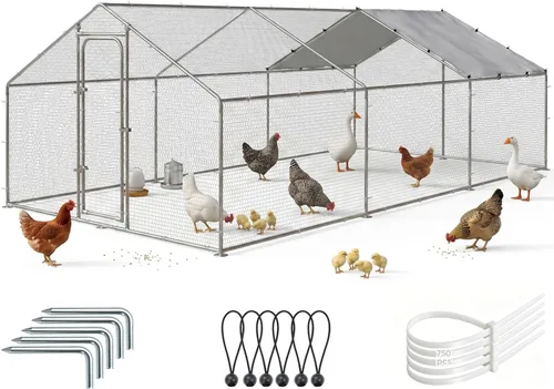 Miniatura 11 de LEMBERI Pequeño gallinero de metal, gallinero de alambre galvanizado, jaula de gallina para gallinas, conejos con cubierta impermeable
