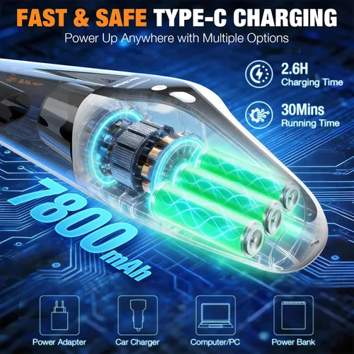 Miniatura 4 de Handheld Vacuum Cordless, Portable Rechargeable Car Vacuum Cleaner with Multi-Nozzles & Washable Filter, Strong Suction for Car, Home & Pet Hair