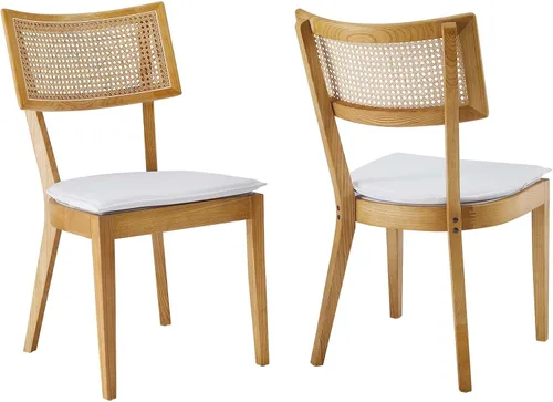 Miniatura 7 de Modway Caledonia - Silla de comedor de madera con caña de ratán en color beige negro - Juego de 2