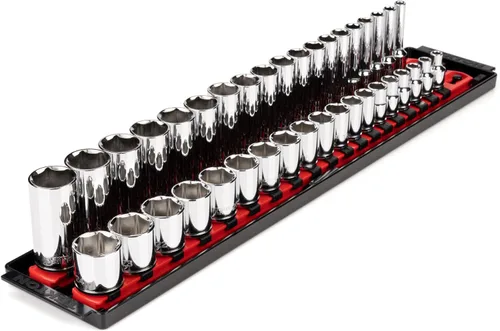 TEKTON SHD91211 - Juego de llaves de 3/8 pulgadas con rieles y bandeja de 6 puntos, 38 piezas (6-24 mm)