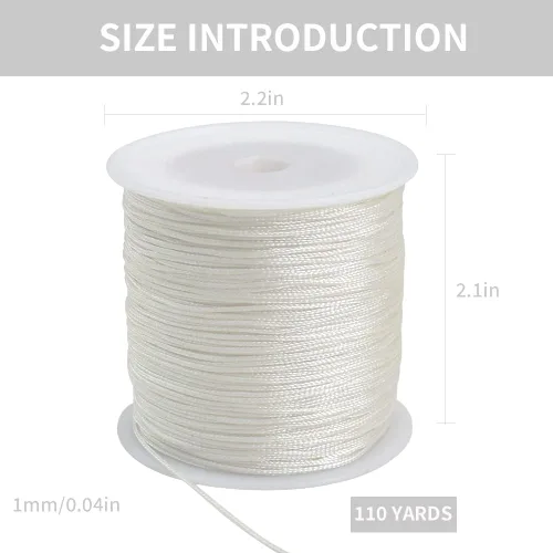 Miniatura 2 de TONIFUL 1 mm x 100 yardas de cordón de nailon blanco satinado para hacer pulseras, cordón de macramé cola de ratón, cordón de cuentas a granel