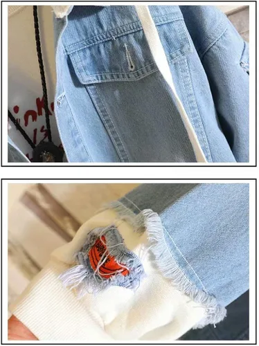 Miniatura 5 de KPOP Chaqueta de mezclilla Rapper con estampado de amor de moda deportiva con capucha