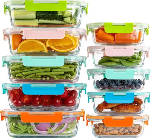 Miniatura 10 de UMEIED - Paquete de 10 recipientes de vidrio para almacenamiento de alimentos con tapas, recipientes herméticos sin fugas para comidas preparadas