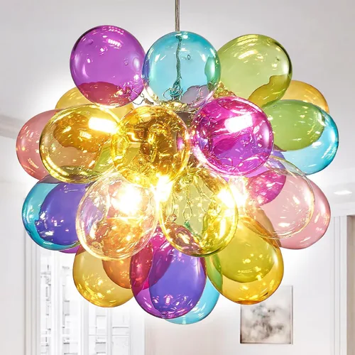 Miniatura 18 de Longree Lámpara de techo semiempotrada con bola de burbujas, diámetro de 20 pulgadas, cristal soplado dorado y transparente, pequeña lámpara de Oro