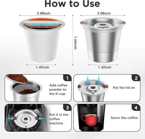 Miniatura 3 de Paquete de 2 tazas K reutilizables para Keurig 1.0 y 2.0, cápsulas de café reutilizables de acero inoxidable SUS304 de grado alimenticio, tazas K