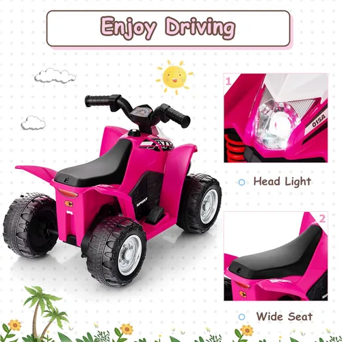 Miniatura 3 de OLAKIDS ATV para niños, vehículo eléctrico de 6 V para niños pequeños, auto motorizado de juguete de 4 ruedas para niños y niñas con luces LED, Coral