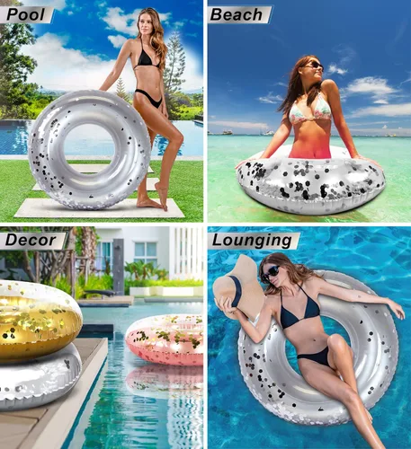 Miniatura 3 de POZA Flotador de Tubo Inflable para Piscina – Anillo de natación de confeti brillante, Tubo Inflable de Servicio Pesado Resistente a los Rayos UV