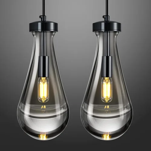 Miniatura 8 de Juego de 2 lámparas colgantes con forma de gota de lluvia, para isla de cocina, lámparas colgantes cromadas de cristal sólido transparente, Cromo