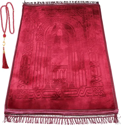 Miniatura 14 de Alfombra de oración – Alfombra turca Janamaz Sajada de felpa suave para hombres y mujeres, alfombrilla de oración lisa y sólida, regalo de Ramadán