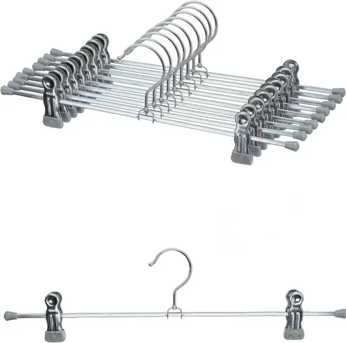 Mawa by Reston Lloyd - Percha antideslizante que ahorra espacio para pantalones y faldas con dos clips, estilo K/40D, juego de 10, 15 3/4 pulgadas