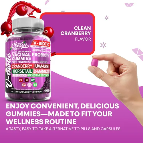 Miniatura 7 de Clean Nutra Gomitas Vbióticas, arándano, cola de caballo, D-manosa, UVA-Ursi, mezcla probiótica, mezcla de enzimas, 60 unidades (2)