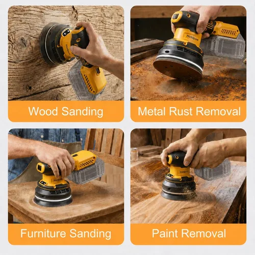 Miniatura 7 de Lijadora orbital aleatoria inalámbrica sin escobillas compatible con batería Dewalt de 20 V, lijadora orbital eléctrica de palma con colector