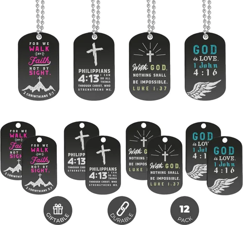 Inkstone Collares para perros (paquete de 12) Versículos de la Biblia 2 Corintios 57, Lucas 137 y 1 Juan 416 pulgadas Recuerdos de fiesta