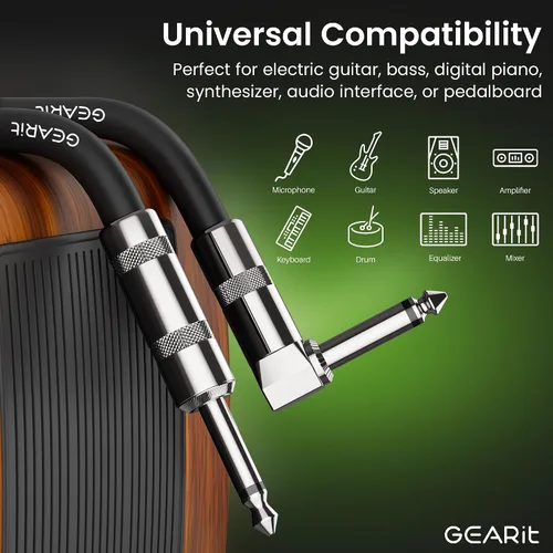 Miniatura 3 de GEARit Cable de instrumento de audio (10 pies) en ángulo recto a recto de 1/4 de pulgada macho a macho para cable AMP, base y guitarra eléctrica