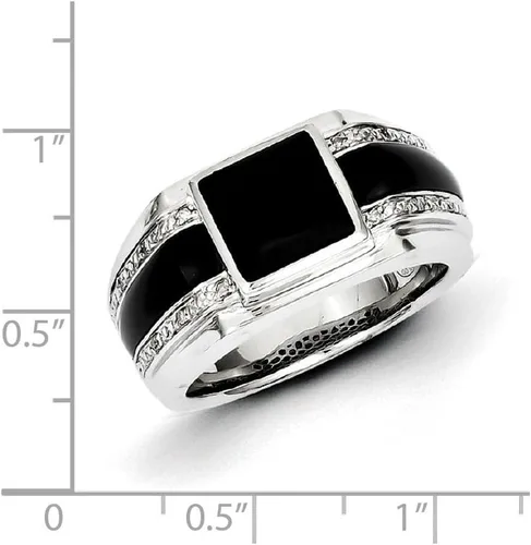Miniatura 3 de Diamond2Deal Anillo de plata de ley 925 con ónix y diamante para hombre, Diamante