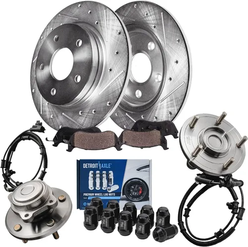 Miniatura 17 de Detroit Axle - Kit de frenos para Jeep Grand Cherokee 99-04 1999 2000 2001 2002 2003 2004 Rotores de freno de disco perforados y ranurados Pastillas