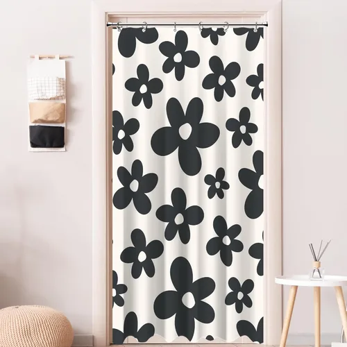 Miniatura 19 de Cortina de ducha pequeña para casa rodante, tamaño medio, estilo retro de los 70, con flores bonitas, estética abstracta de margaritas, decorativa