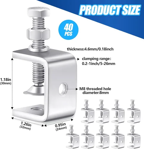 Miniatura 2 de Lounsweer 40 abrazaderas C de acero inoxidable resistentes de 1 3/16 pulgadas con apertura de mandíbula ancha estable, abrazaderas de tornillo