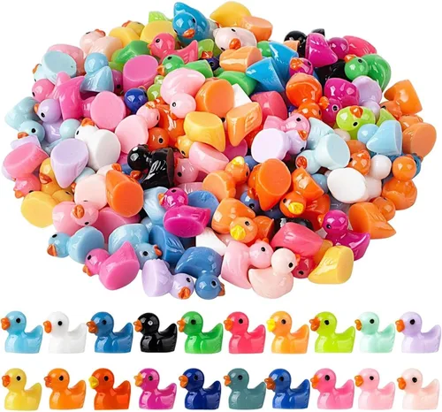 200 piezas de mini figuras de pato de resina en colores, miniaturas micro para jardín de hadas, paisaje de acuario, juego de escondite, decoración